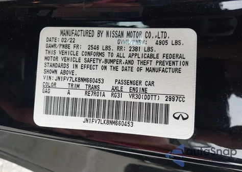 2022 Infiniti Q60 Red Sport 400 z USA, uszkodzony, nr VIN JN1FV7LK8NM660453